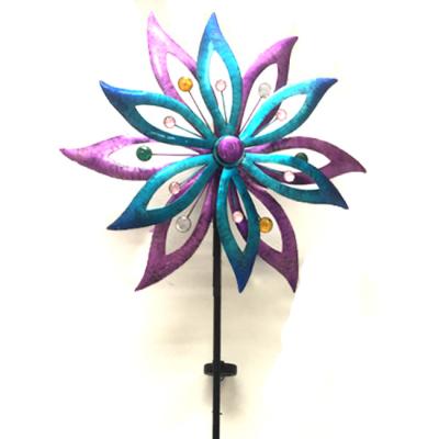 China Hot Colorful Metal Yard Home Or Garden Double Motion Wheel Solar Stake Wind Spinner for sale