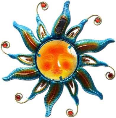 China Garden Metal Wall Sun Pattern Wall Light Decor Solar Yard LED Metal Sun Light Solar Wall Light For Garden Decor for sale