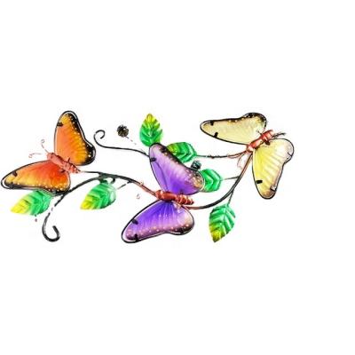 China Wholesale Eco-friendly Metal and Stained Glass Indoor Wall Art Decor Garden Home Butterfly Garden Decoration for sale