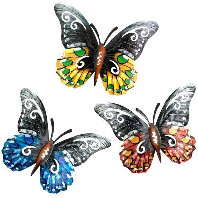 China 3D Pack Pastoral Metal Decor 3 Butterfly Metal Outdoor Wall Art Butterfly Decor Hanging for Living Room Bedroom Garden Patio Fence for sale