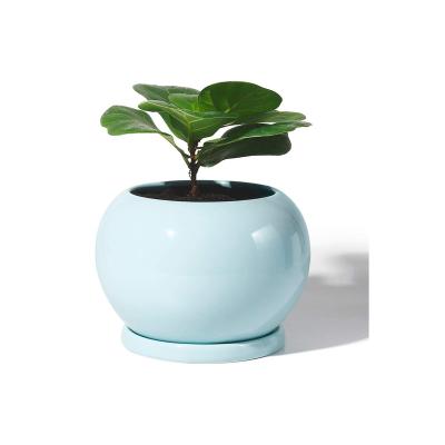 China OEM Large Country Ball Shaped Ceramic Rose Design Planter Planter Ceramic Succulent Flower Pot With Drainage Hole And Saucer for sale