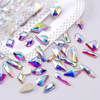 China Decorate Nail 2022 100pcs Mixed Shape Glass Nail Art Crystal Ab Nails Charm Decoration 3d Glitter for sale