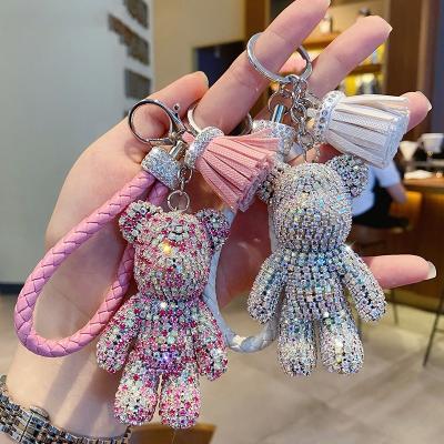 China Luxury Rhinestone Crystal Keychain Custom Diamond Custom Cute Cartoon Bear Souvenir Gifts Promotion for sale