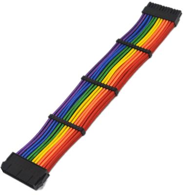 China 1*24 Pin Male To 24pin, das weibliches ATX Sleeved Stromversorgungs-Erweiterung flocht, verkabeln Farbe des Regenbogen-18AWG zu verkaufen