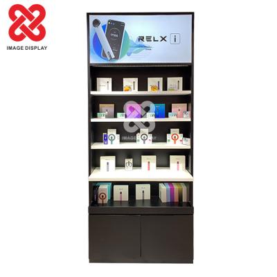 China Single Sided Sturdy Cigarette Display Stand Tobacco Shop Display Racks Mall Vape Kiosk Wood Shelf for sale