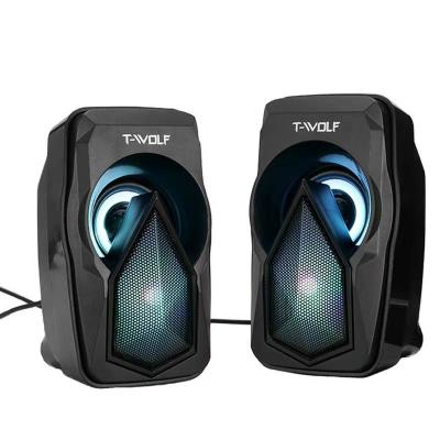 China T-Wolf S11 LED Flashing Light Speaker Twin Laptop Computer Mini Loudspeaker Desktop Speaker with RDG Colorful Light for Computer for sale