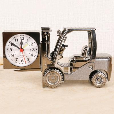 China 23cm 9inch Antique Style Art And Craft Cartoon Design Forklift Small Silver Hot Selling Cheap Clocks For Kid's Table for sale