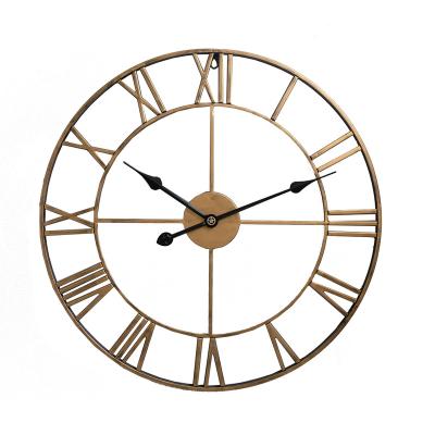 China Antique Home Decorative Black Roman Numeral Style Round Shaped 6 Size Metal Clock Wall Clock Silver Gold Analog Watch for Living Room for sale