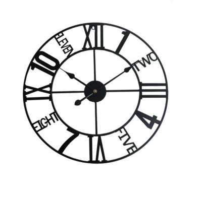 China Antique Vintage Metal Style 24inch Living Room Black 60cm Silent Non-ticking Decorative Wall Clocks for sale