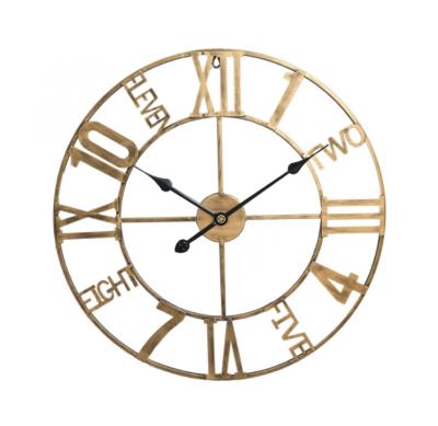 China Home Decor 60cm Centerpiece 24inch Antique Rustic Industrial Wall Art Clock Vintage Style Coffee Shop Skeleton Roman Wall Clock for sale