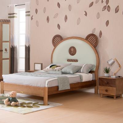 China Okaka modern solid wood single bed with bear headboard design padding kids bed OEM sampo kingdom for sale