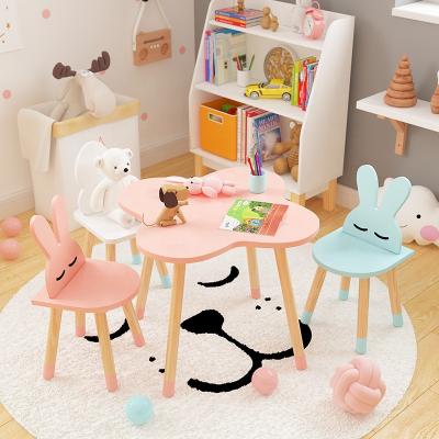 China Modern Wooden Kids Study Desk And Chair Kids Writing Table Set Rabbit And Cloudy Chairs Set For Child for sale