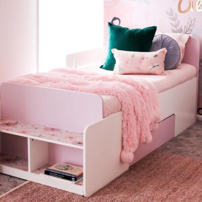 China Sampo Kingdom brand contemporary pink color single size kids bed with bookcase and head drawers for SG and AU market in stock for sale