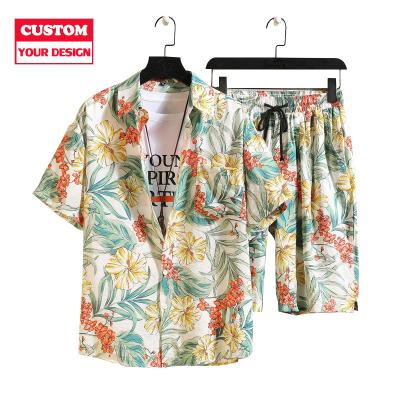 China Anti-pilling Custom Design Sublimation Print Quick Dry Satin Polyester Rayon Hawaiian Shirt Button Down Short Sleeves Mens Beach Wear Shirt for sale