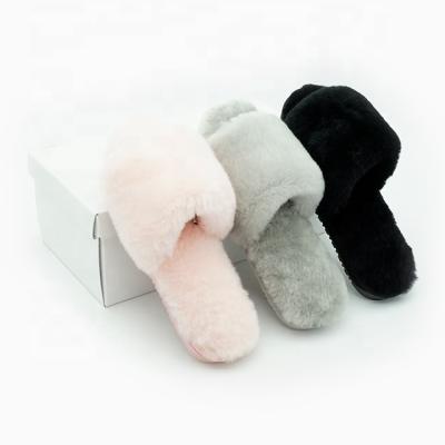 China 2021 Light Weight Hot Popular Women's Slippers Sheepskin Open Toes Through The Fur Slides Hairy Slippers for sale