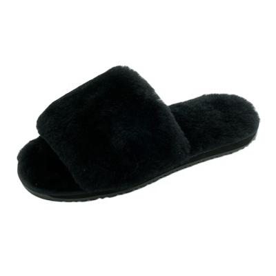 China CUSHIONING Wholesale Women Winter Plush Slippers Indoor Home Ladies Non Slip Sheepskin Slippers Ladies Shoes for sale