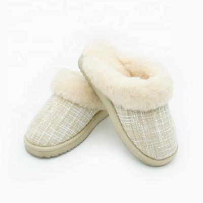 China CUSHIONING Luxury tweed Warmlab wool lite weight plush collar upper fur slippers slippers for ladies for sale