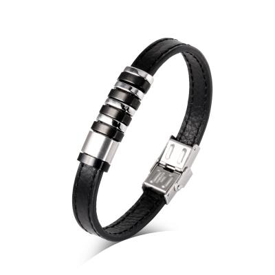 China Wholesale Hot Selling Stainless Steel Bracelet Fashion Beaded Genuine Leather Magnetic Magnetic Engraved Bracelet TRENDY for sale