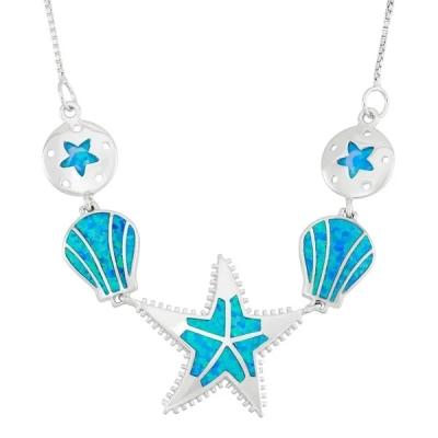 China Wholesale BOHEMIA Jewelry For Christmas Gift Starfish And Shell Opal Pendant 925 Silver Jewelry Necklace for sale