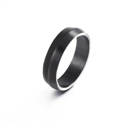 China 2020 CLASSIC High Quality Men's Black Center Polished Silver Edge Tungsten Carbide Stainless Steel Ring for sale