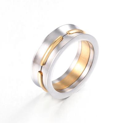 China FASHIONABLE Amazon Ring Glowing Polished and Inlay Silver and Gold Plated Ring Punk Symmetrical Steel Groove Rings for sale