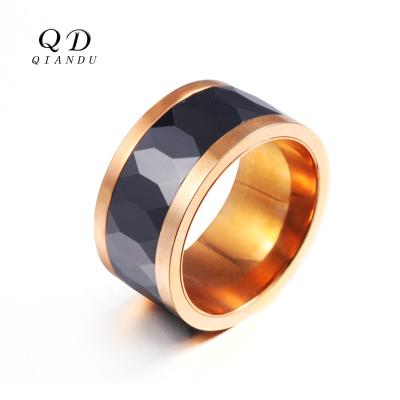 China Fashion Minimalist Jewelry QD Rings Rose Gold Designs High Polished Black Ceramic Rotation Outer Ring For Men Entity Band Ring for sale