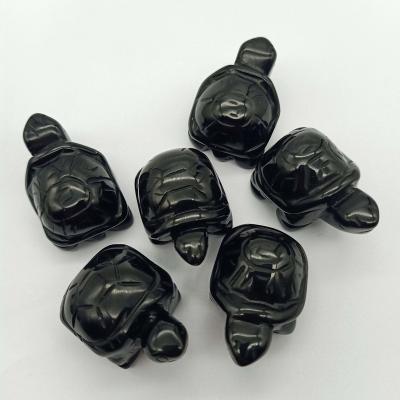 China China Natural Stone Engrave Obsidian Crystal Jade Turtle Crystal Carving Animals Crystal Gift for sale