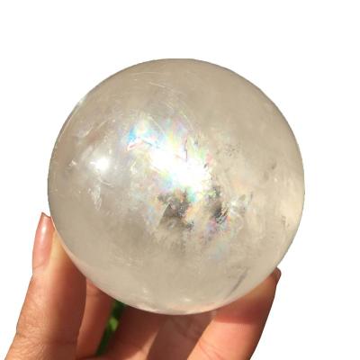 China Wholesale Natural Polished Clear China Iceland Spar Calcite Sphere Rainbow Quartz Ball For Decoration for sale