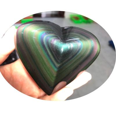 China China Hot Selling Natural Crystal Hand-carved Rainbow Eye Obsidian Heart Shaped Quartz For Decoration for sale