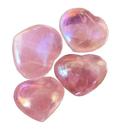 China Direct Selling Angel Aura Rose Quartz Heart For Decor China Factory Natural Hand Cut or Gift for sale