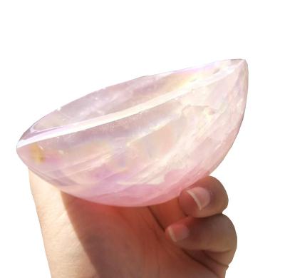 China China Natural Hand Carved Rose Quartz Electroplating Bowl Rose Quartz Energy Healing Decoration Crystal Bowl for sale