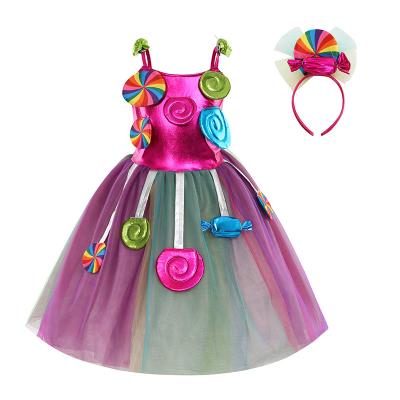 China Girls Birthday Pageant Dress Luxury Rainbow Tulle Dresses Candyland Costumes With Headband DGHC-081 for sale