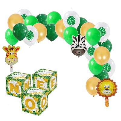 China Deluxe Customizable Party Supplies First Birthday Balloon Box Decorations Jungle Theme Party Set DGBD-079 for sale