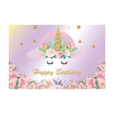 China Happy Unicorn Birthday Party Photo 5x3ft Vibrant Colors 1st Birthday Party Decoration Background DGBD-138 for sale