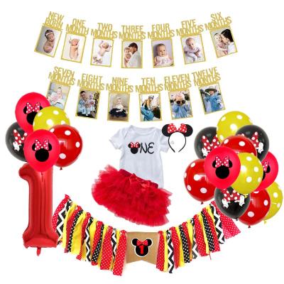 China 1st Birthday Party Decorations Boy Girl Child Birthday Party Supply Highchair Banner Minnie Party Decoration DGBD-027 for sale