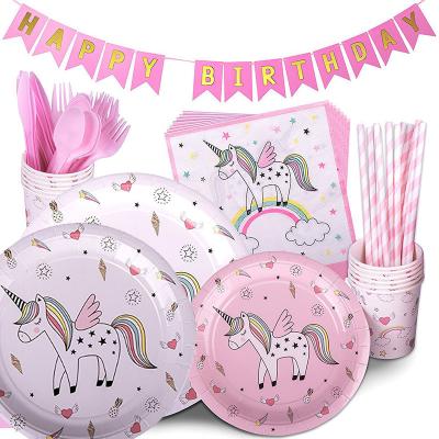 China 149pcs Unicorn Tableware Kids Party Birthday Girl Birthday Party to Create Unicorn Theme Party for sale