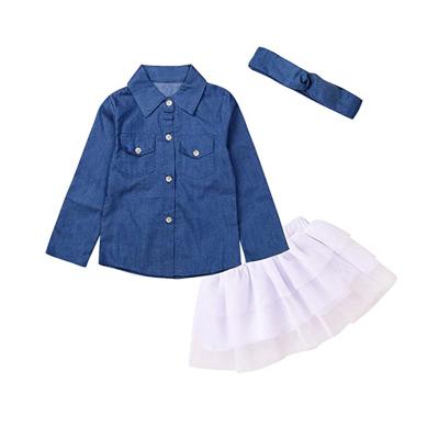 China Sweet fall clothing for little girls kids girl dress up set tutu skirts little girls denim outfits DGRT-089 for sale