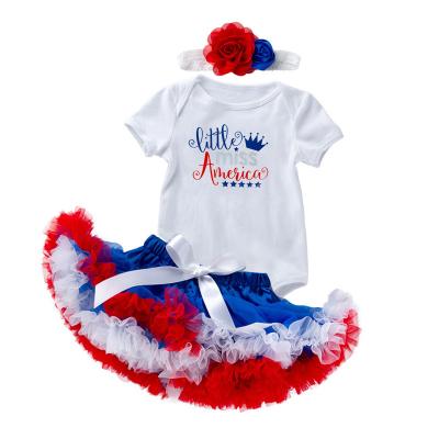 China Summer Breathable Girls Clothes Short Sleeve Cotton Romper Tutu Bandeau Ropa Nina 4th of July Toddler Clothes DGRT-013 for sale