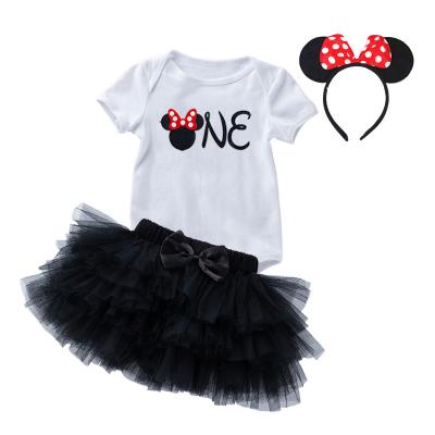 China 2021 New Breathable Kids Clothes Sheath Cotton Romper Tutu Trims Minnie Dresses With Minnie Headband DGRT-106 for sale