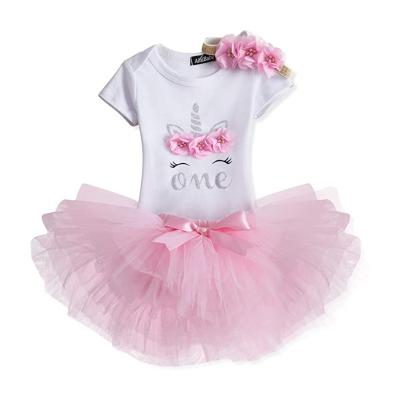 China Hot Selling Breathable For Amazon Baby Clothes Set 3pcs Birthday Girl Unicorn Theme First Birthday Outfit DGRT-008 for sale