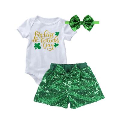 China 2021 Breathable Newborn Clothes Set Cotton Jumpsuit Pants 3pcs St Patrick's Day Clothing DGRT-092 for sale