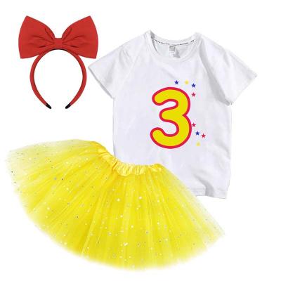 China Sweet Custom Girls Clothing Sets Birthday Girls Age 3-8 Snow Princess White T-shirt Top Tutu DGHB-036 for sale