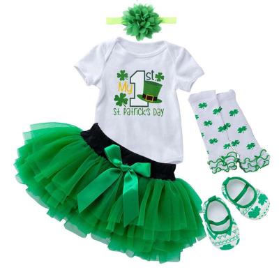 China Breathable Summer Newborn Girl Short Sleeve Romper Tutu Skirt Set St Patrick's Day Baby Clothes DGHB-023 for sale