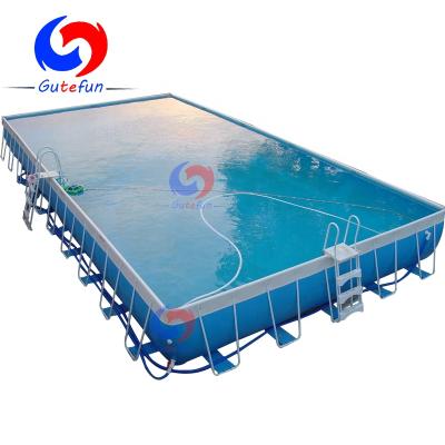 China 0.9mm pvc tarpaulin and powder coating metal frame china brand first big above ground steel wall rectangular metal frame swimming pool for sale for sale