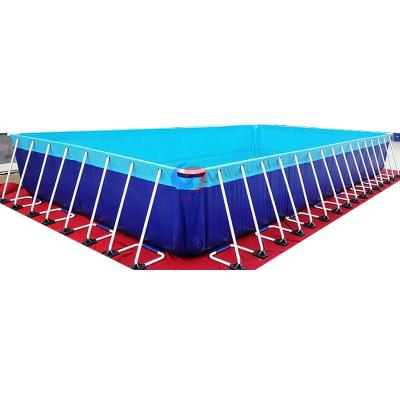 China portable galvanized 0.9mm pvc tarpaulin steel frame and powder coating metal frame structure square above ground pool for school demo event for sale