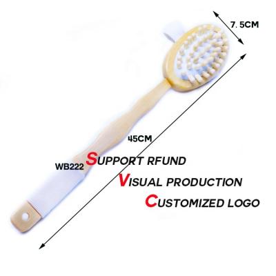 China Comfortable Wooden Long Handle Bath Brush 2 In 1 Bath Brushes Sponge Bubbles Bath Handle Long Wooden Body Brush For Shower for sale