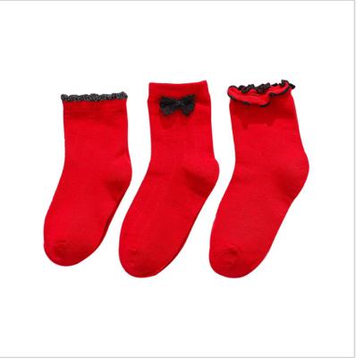 China QUICK DRY Children's Red Socks Crimped Bowknot Cotton Socks for Boys and Girls for sale