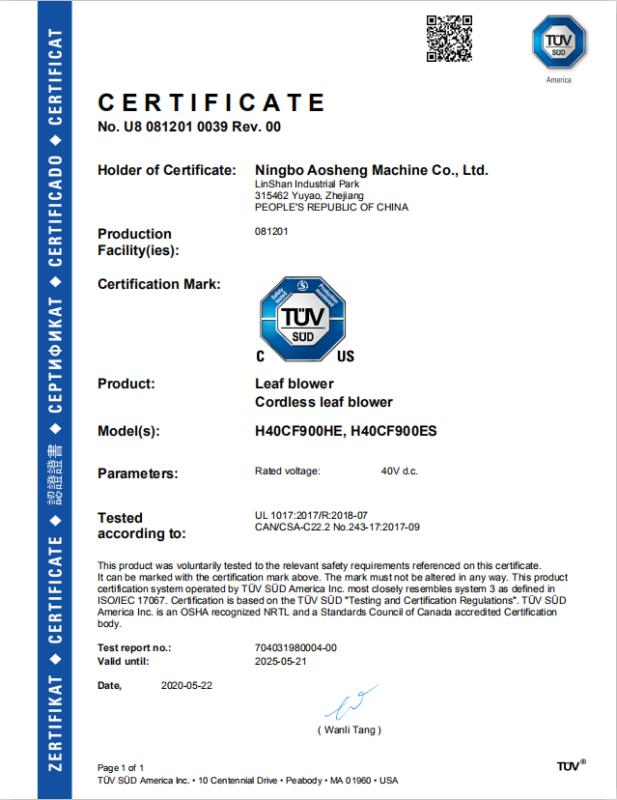 TUV mark - Ningbo Aosheng Machine Co., Ltd.