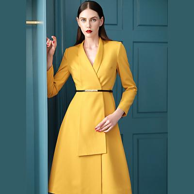 China Dress Ol Dress Lady One Line New Fashion Office Breathable Fit And Flare Autumn V-neck Business Wear Career Dress for sale