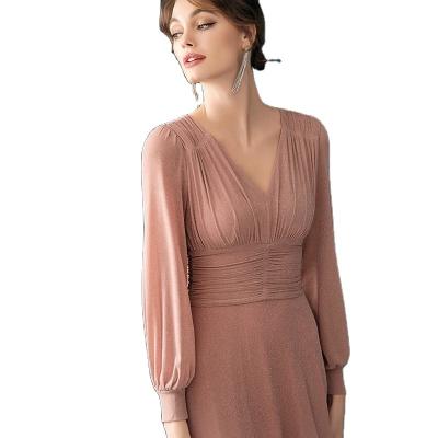 China Smart Breathable High Elasticity Yarn Gauze Dresses Women Lady Elegant For Evening Fashion Clothing 2019 Autumn T2296 for sale